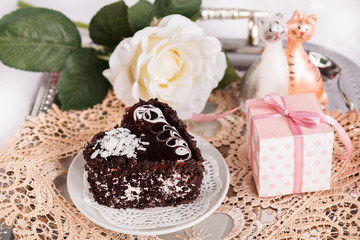 Breakfast coffee with chocolate cake
