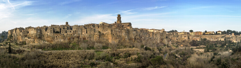 Wonderful panoramic view of Pitigliano, a village famous for being built on tuff, Grosseto,...
