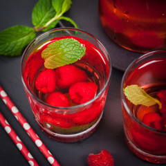 Raspberry Vodka Cocktail Lemonade. Selective focus.
