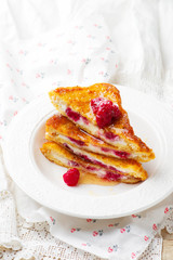 French toast stuffed ricotta and raspberry.