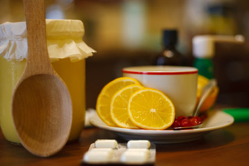 Tea with honey and guelder rose