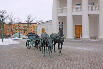 Monument of horses near city hall in Minsk, Belarus