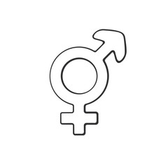 Vector illustration. Hand drawn doodle with transgender or hermaphrodite symbol. Gender pictogram. Cartoon sketch. Decoration for greeting cards, posters, emblems