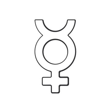 Vector illustration. Hand drawn doodle with transgender Mercury symbol. Gender pictogram. Cartoon sketch. Decoration for greeting cards, posters, emblems