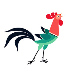 Vector illustration of crowing cartoon rooster