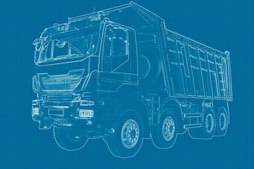 Truck drawing on graph paper white pencil