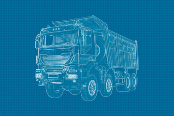 Truck drawing on graph paper white pencil