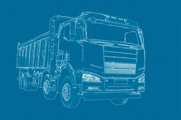 Truck drawing on graph paper white pencil