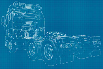 Truck drawing on graph paper white pencil