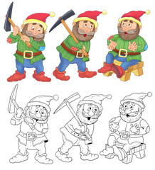 Snow White and seven dwarfs. A cute dwarf. Illustration for children. Coloring page