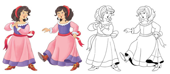 Obraz na płótnie Canvas Snow White and seven dwarfs. Fairy tale. Coloring page. Illustration for children
