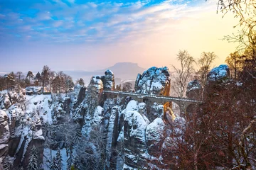 Meubelstickers De Bastei Brug Basteibrücke im Winter,  Sächsische Schweiz 