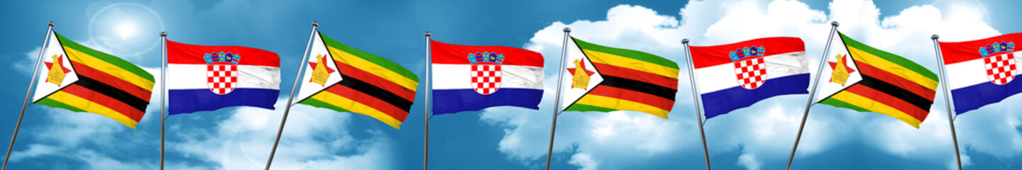 Zimbabwe flag with Croatia flag, 3D rendering