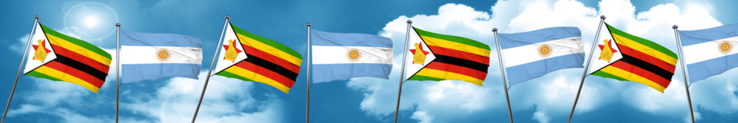 Zimbabwe flag with Argentine flag, 3D rendering
