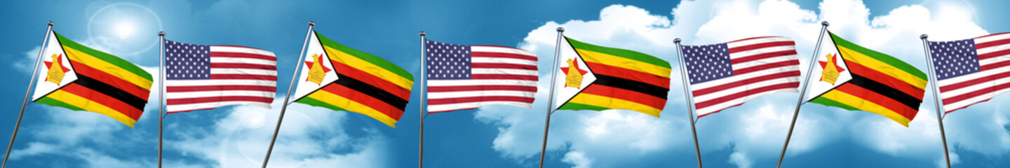 Zimbabwe flag with American flag, 3D rendering