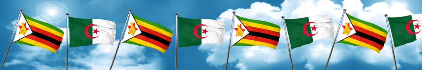 Zimbabwe flag with Algeria flag, 3D rendering