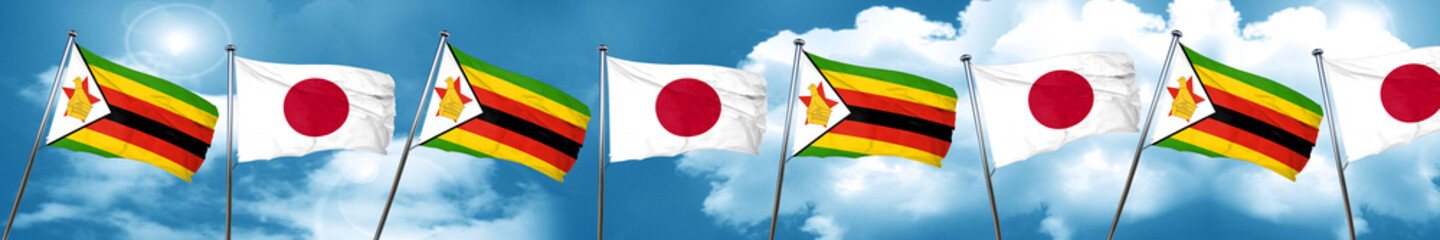 Zimbabwe flag with Japan flag, 3D rendering