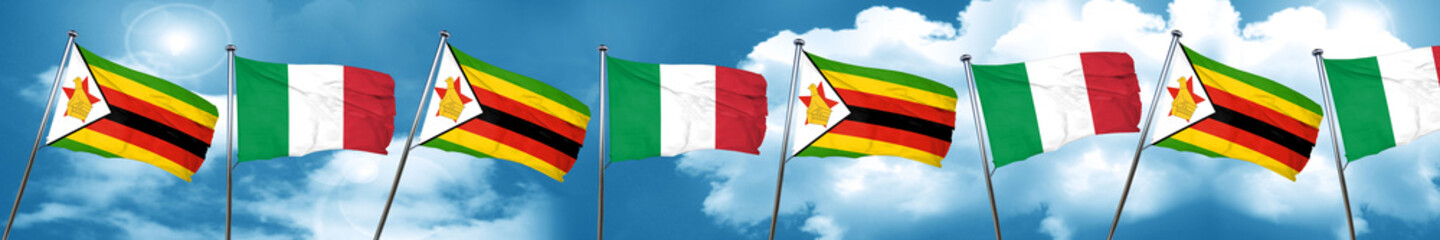 Zimbabwe flag with Italy flag, 3D rendering