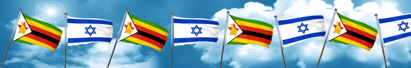 Zimbabwe flag with Israel flag, 3D rendering