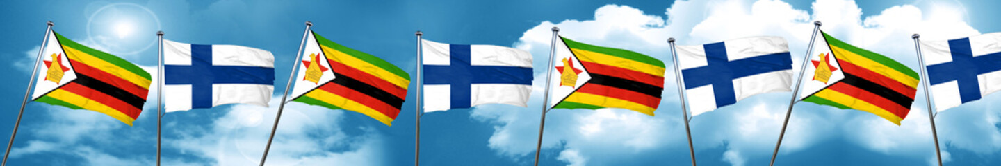 Zimbabwe flag with Finland flag, 3D rendering