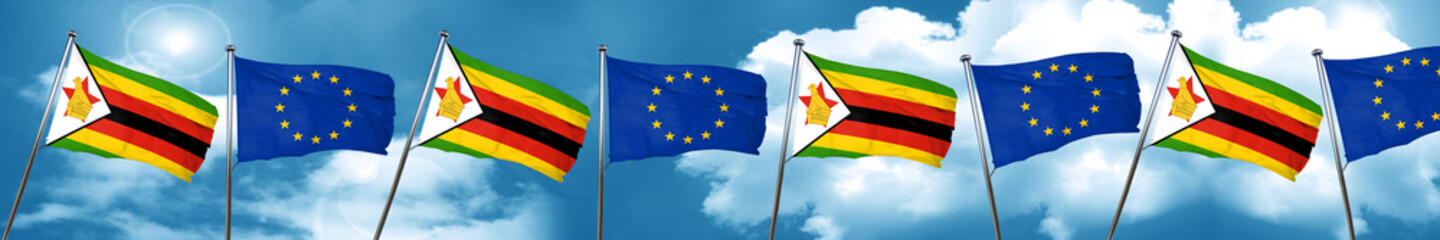 Zimbabwe flag with european union flag, 3D rendering