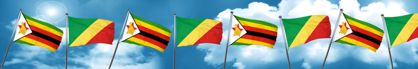 Zimbabwe flag with congo flag, 3D rendering