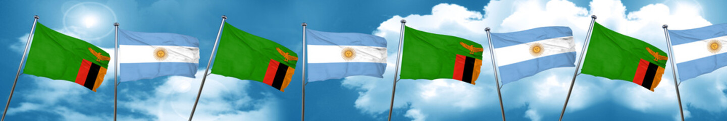 Zambia flag with Argentine flag, 3D rendering