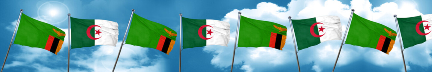 Zambia flag with Algeria flag, 3D rendering