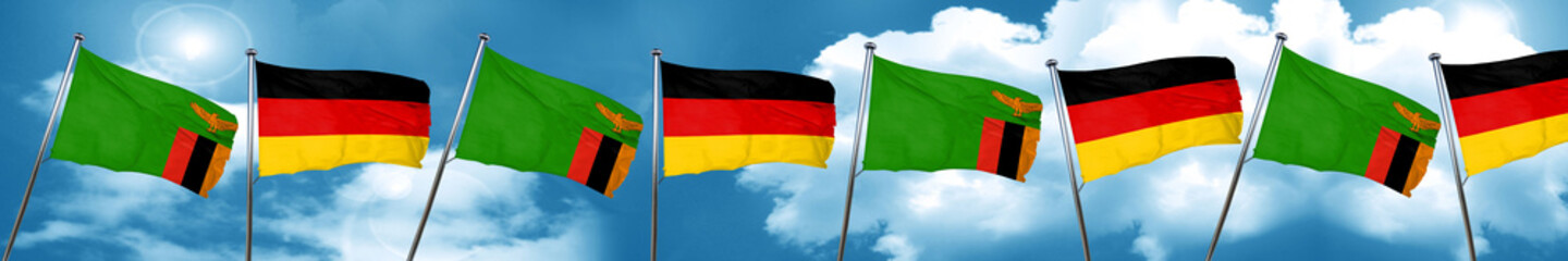 Zambia flag with Germany flag, 3D rendering