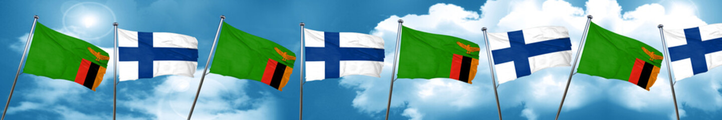 Zambia flag with Finland flag, 3D rendering