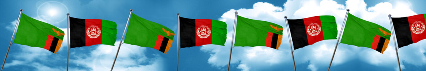 Zambia flag with afghanistan flag, 3D rendering