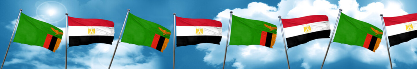 Zambia flag with egypt flag, 3D rendering