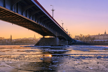 Warsaw, the view of the river from flowing frazil ice