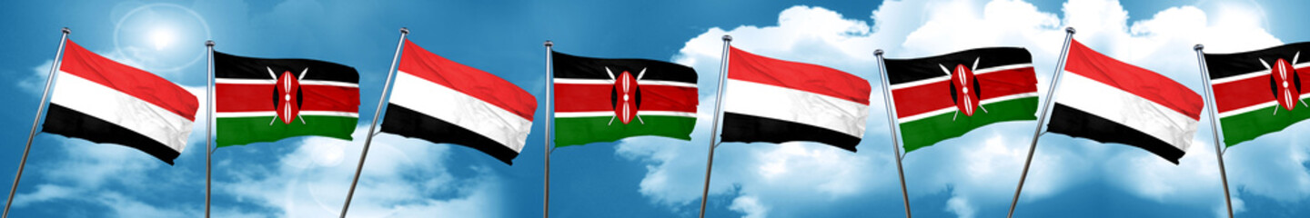 Fototapeta na wymiar Yemen flag with Kenya flag, 3D rendering