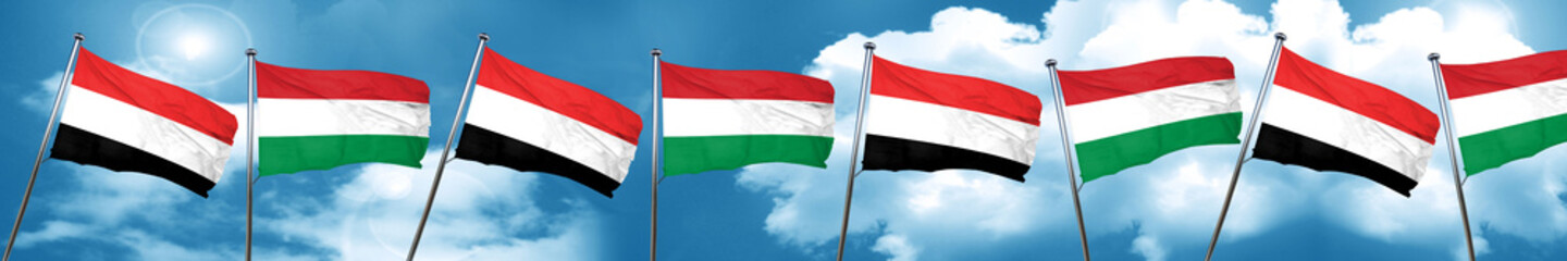 Fototapeta na wymiar Yemen flag with Hungary flag, 3D rendering