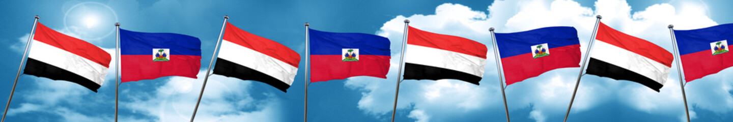 Yemen flag with Haiti flag, 3D rendering