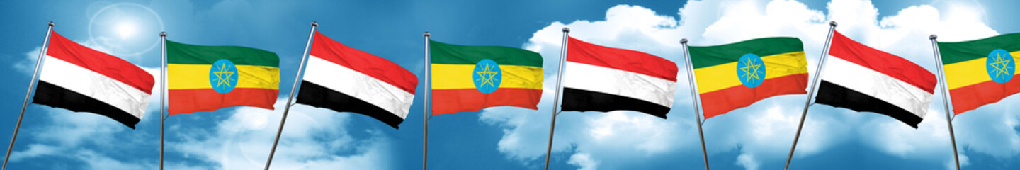 Fototapeta na wymiar Yemen flag with Ethiopia flag, 3D rendering