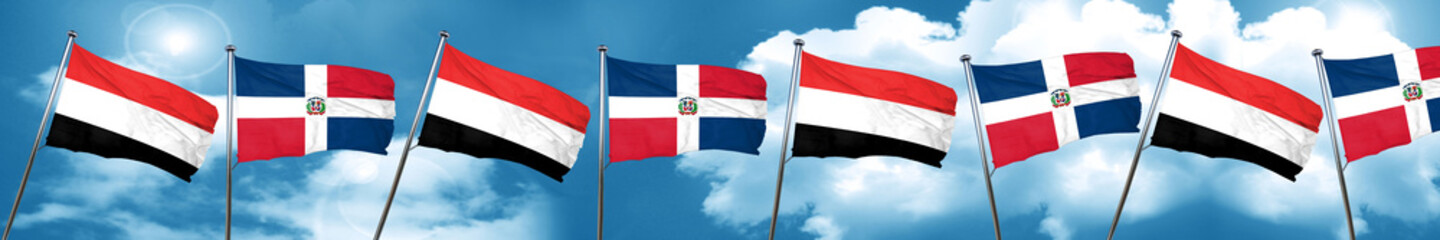 Yemen flag with Dominican Republic flag, 3D rendering