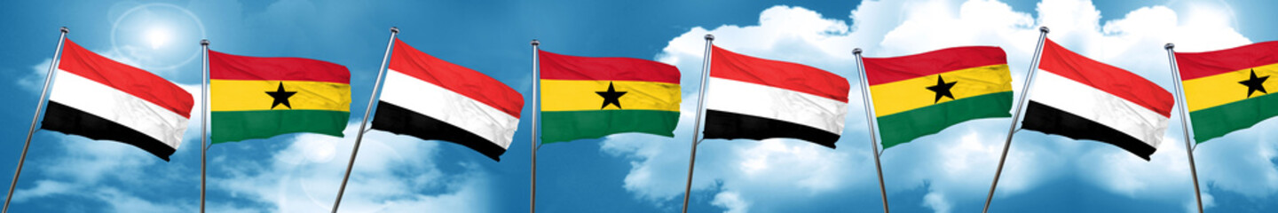 Yemen flag with Ghana flag, 3D rendering
