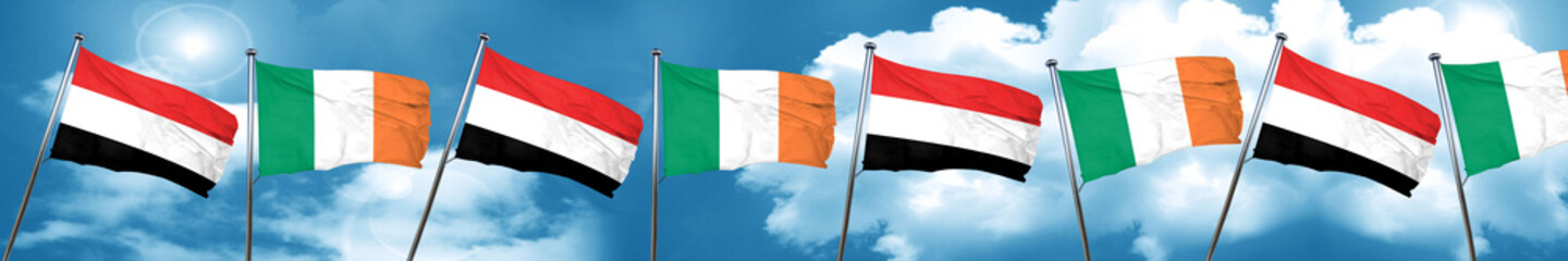 Yemen flag with Ireland flag, 3D rendering