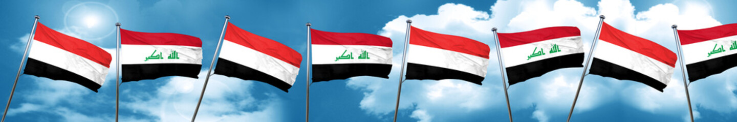 Yemen flag with Iraq flag, 3D rendering