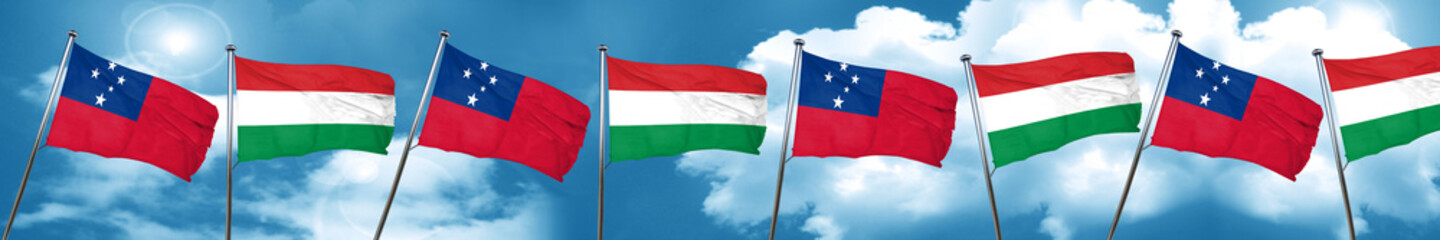 Samoa flag with Hungary flag, 3D rendering