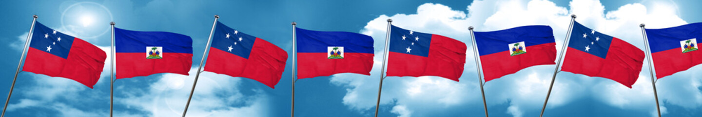 Samoa flag with Haiti flag, 3D rendering
