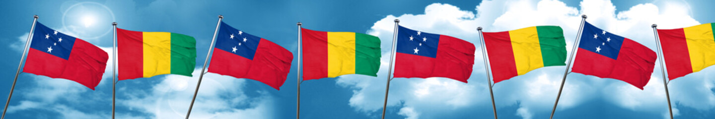 Samoa flag with Guinea flag, 3D rendering