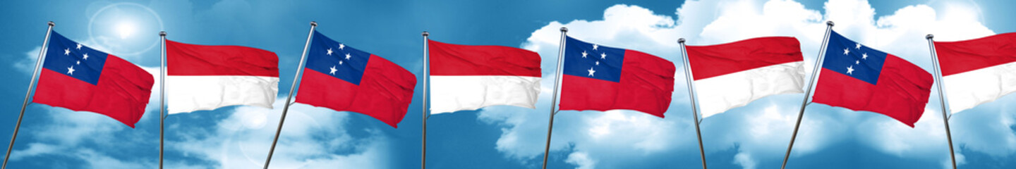 Naklejka premium Samoa flag with Indonesia flag, 3D rendering