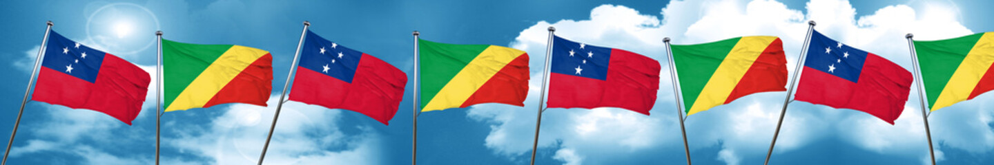 Fototapeta na wymiar Samoa flag with congo flag, 3D rendering
