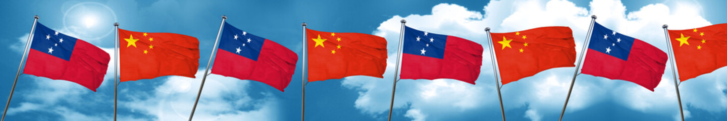 Samoa flag with China flag, 3D rendering