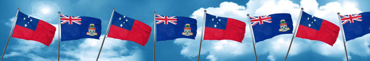 Naklejka na ściany i meble Samoa flag with Cayman islands flag, 3D rendering