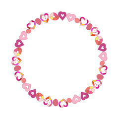 Vector round frame made of hearts with space for text.