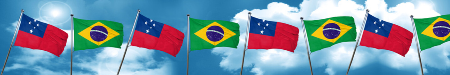 Samoa flag with Brazil flag, 3D rendering